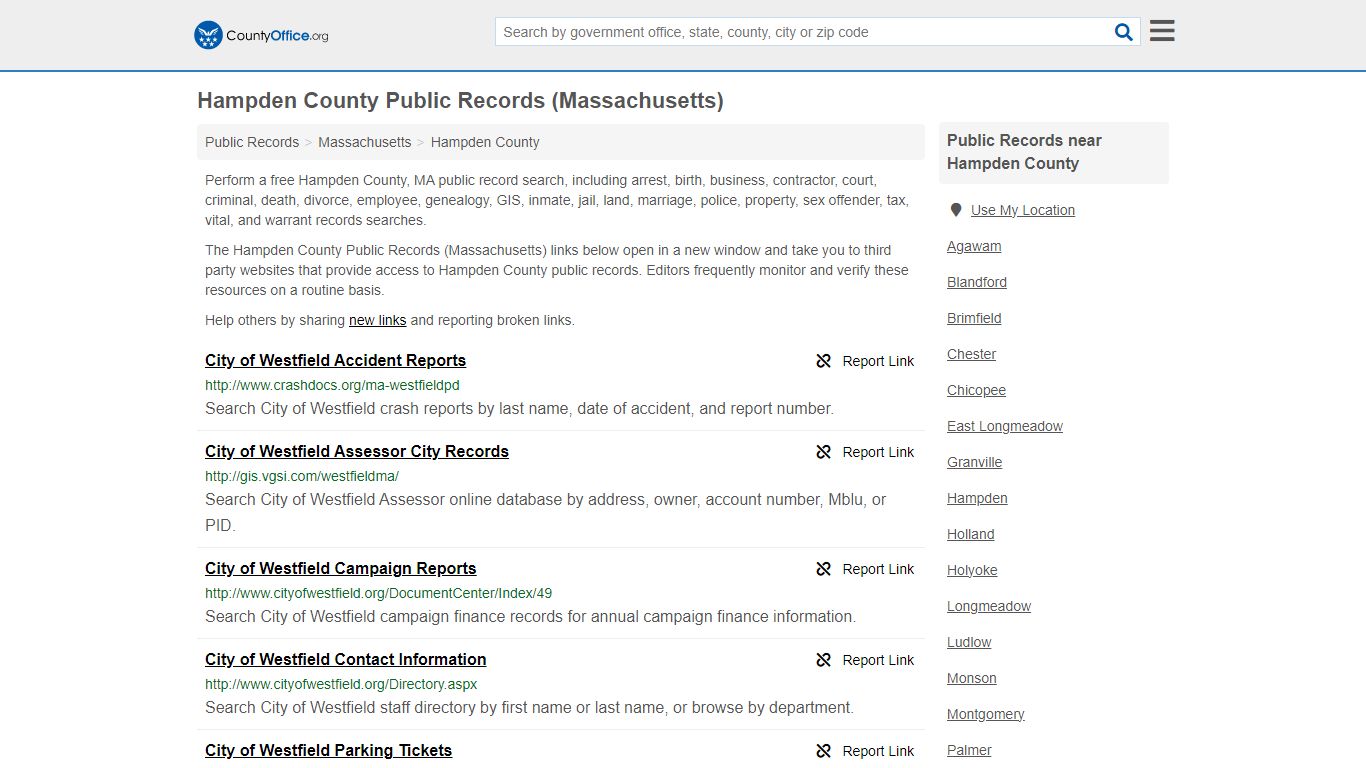 Hampden County Public Records (Massachusetts) - County Office